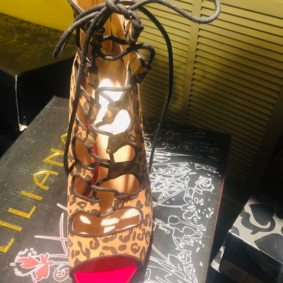 Red and Leopard Peeptoe Booties - Picture 3 of 4